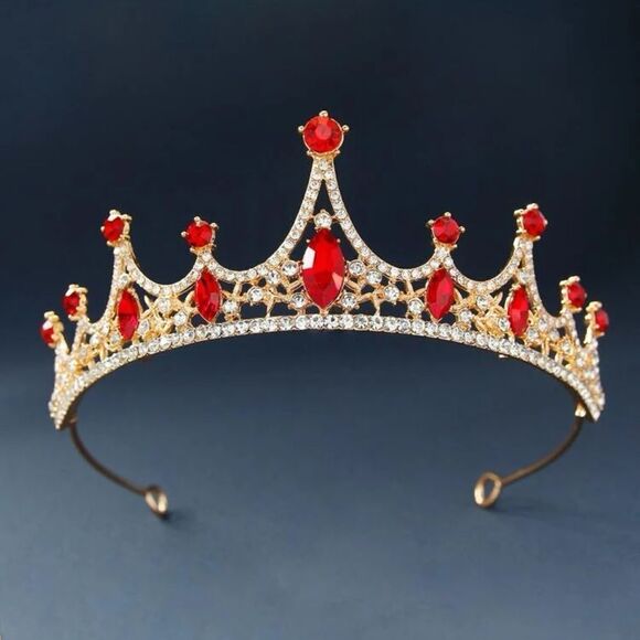 🆕Red Crystal Rhinestone Tiara Crown - Picture 1 of 5